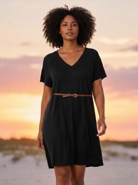NEW Nine West Dress Women’s Sz XL black V-neck A-line short sleeve NWT